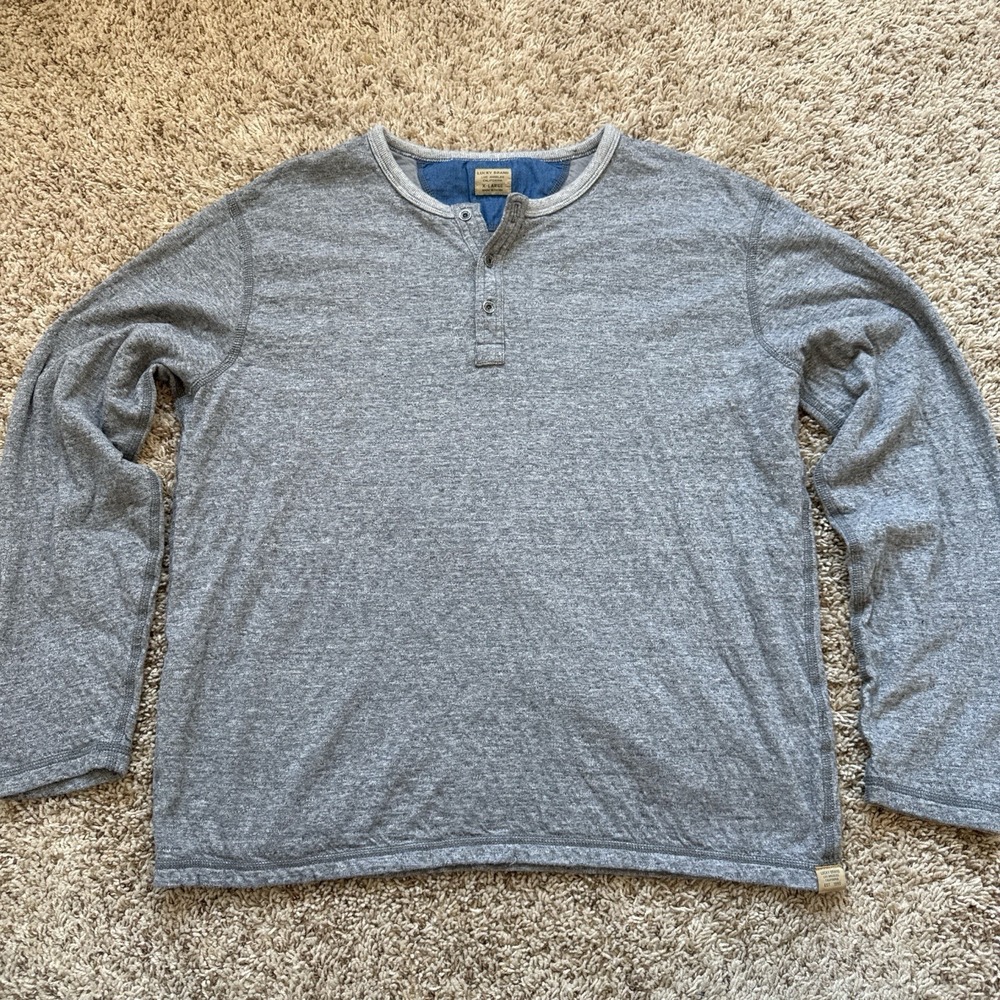 Lucky Brand Men's Thick Cotton Long Sleeve Henley Shirt Size XL Gray Cotton